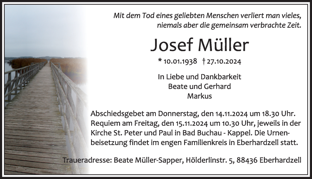  Traueranzeige für Josef Müller vom 09.11.2024 aus Riedlingen