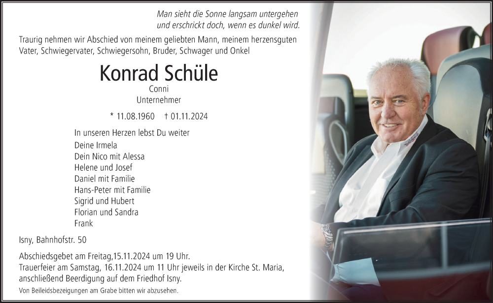  Traueranzeige für Konrad Schüle vom 09.11.2024 aus Leutkirch