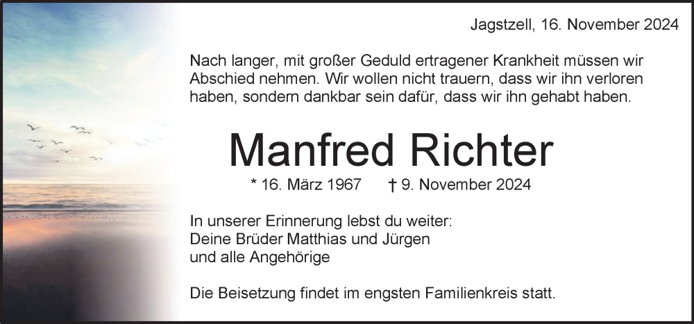  Traueranzeige für Manfred Richter vom 16.11.2024 aus Aalen /Ellwangen