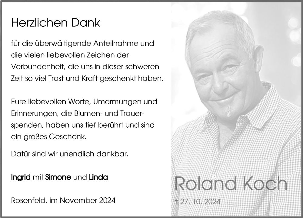  Traueranzeige für Roland Koch vom 16.11.2024 aus Balingen