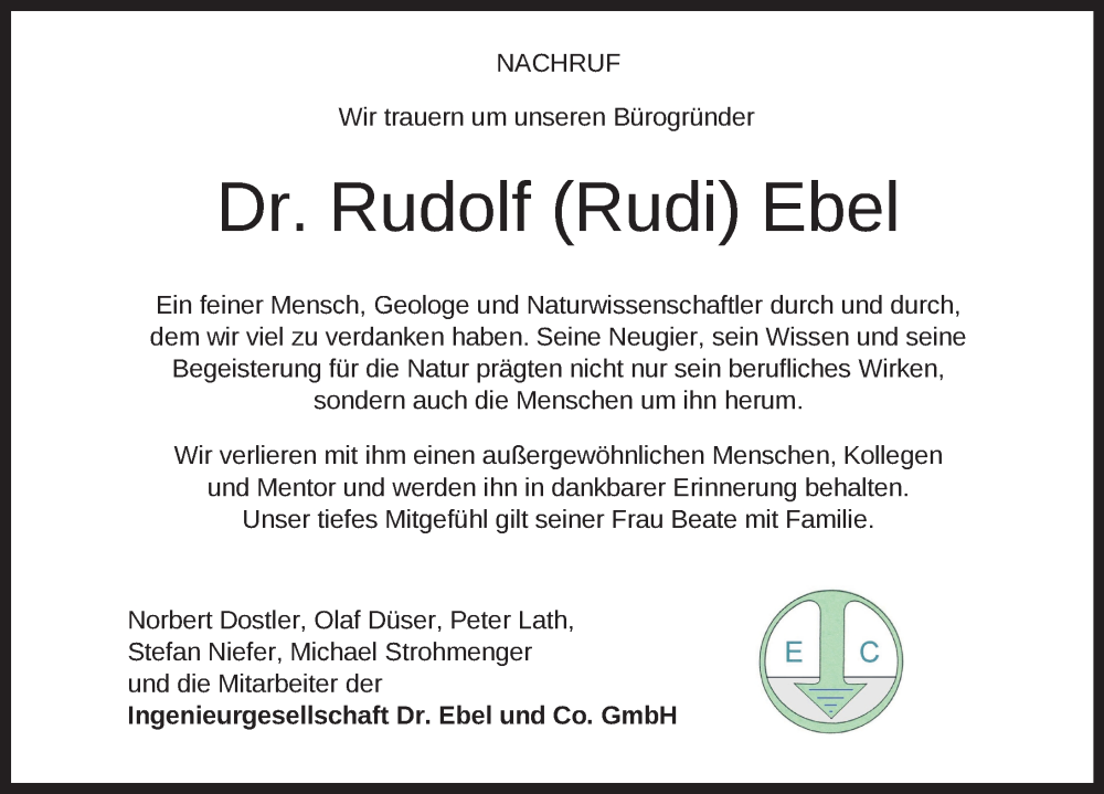  Traueranzeige für Rudolf Ebel vom 05.11.2024 aus Leutkirch