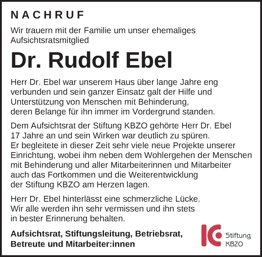  Traueranzeige für Rudolf Ebel vom 16.11.2024 aus Leutkirch