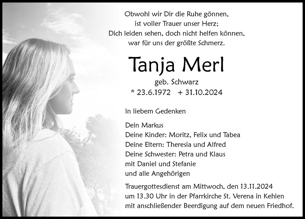  Traueranzeige für Tanja Merl vom 09.11.2024 aus Tettnang