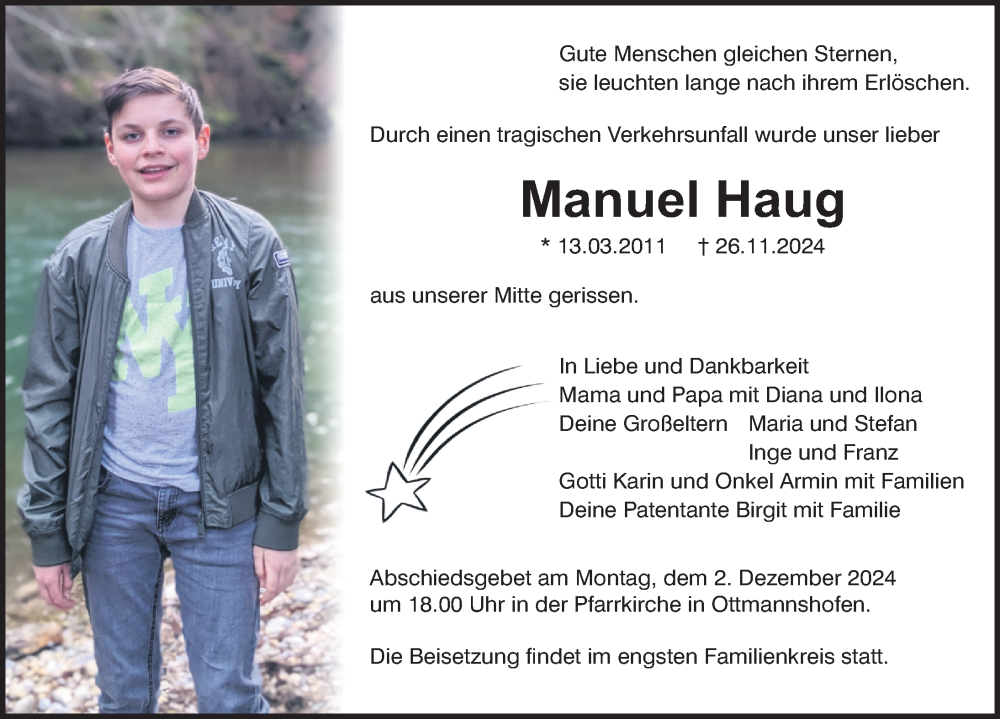  Traueranzeige für Manuel Haug vom 30.11.2024 aus Leutkirch