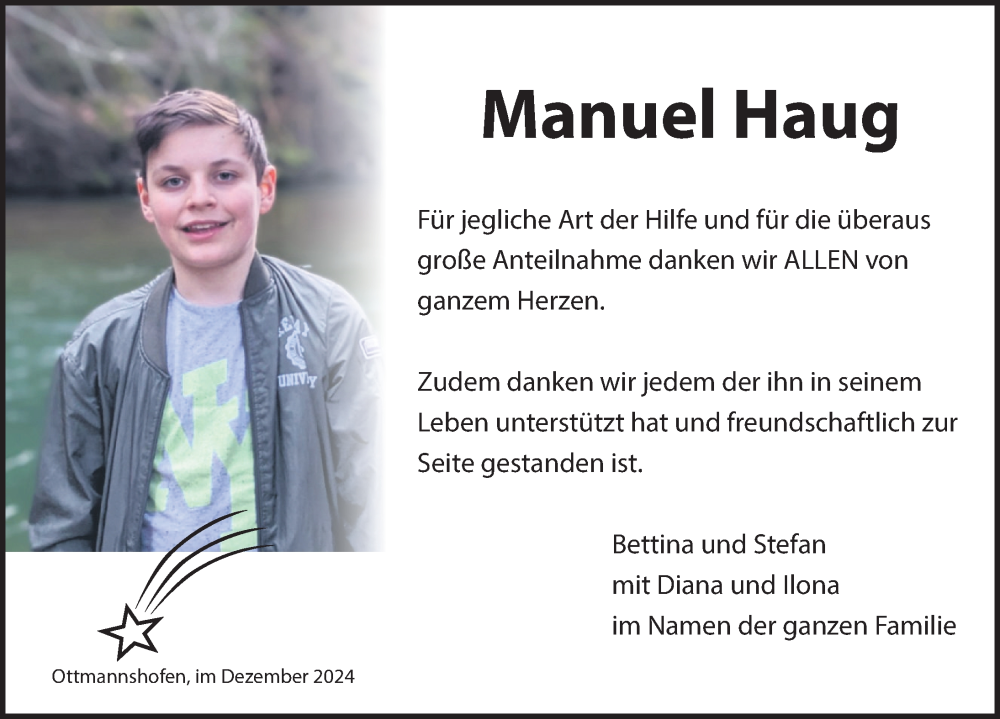  Traueranzeige für Manuel Haug vom 14.12.2024 aus Leutkirch