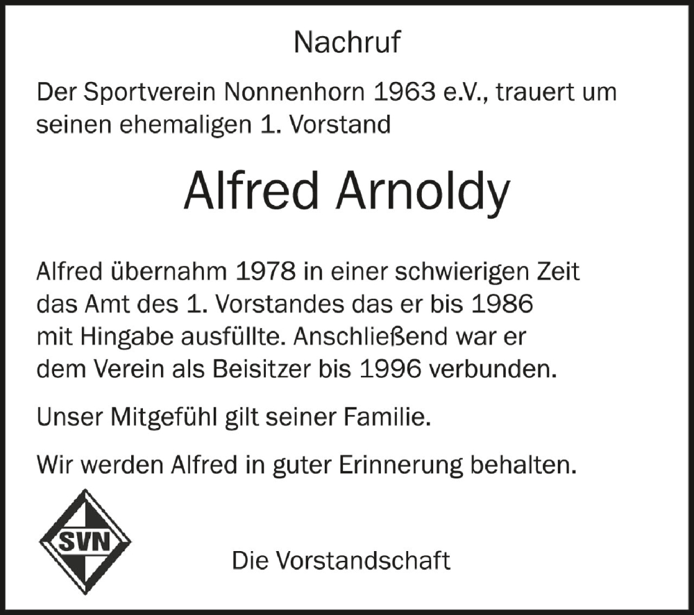 Traueranzeige für Alfred Arnoldy vom 10.02.2024 aus Schwäbische Zeitung