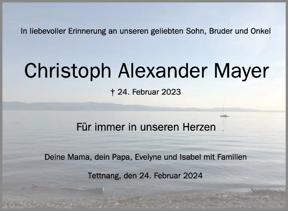  Traueranzeige für Christoph Alexander Mayer vom 24.02.2024 aus Schwäbische Zeitung
