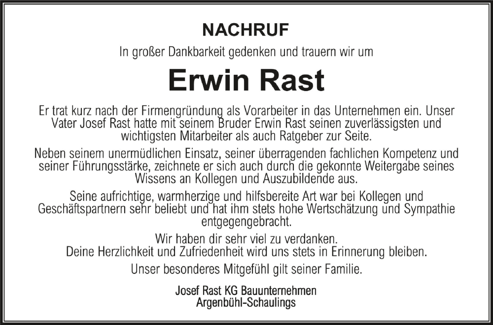  Traueranzeige für Erwin Rast vom 12.02.2024 aus Schwäbische Zeitung