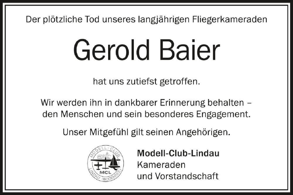  Traueranzeige für Gerold Baier vom 24.02.2024 aus Schwäbische Zeitung