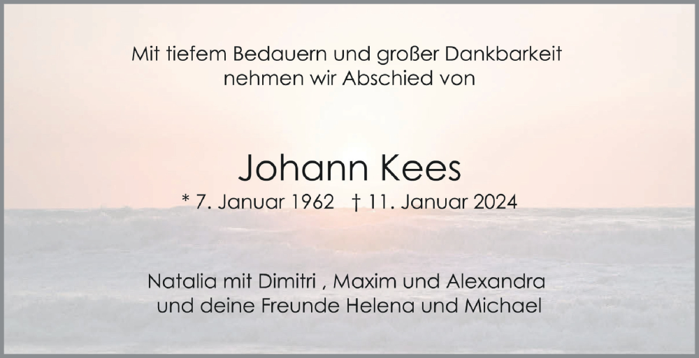  Traueranzeige für Johann Kees vom 02.02.2024 aus Schwäbische Zeitung