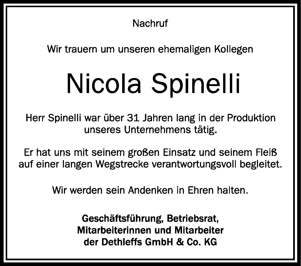  Traueranzeige für Nicola Spinelli vom 22.02.2024 aus Schwäbische Zeitung