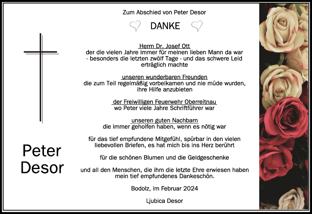  Traueranzeige für Peter Desor vom 03.02.2024 aus Schwäbische Zeitung