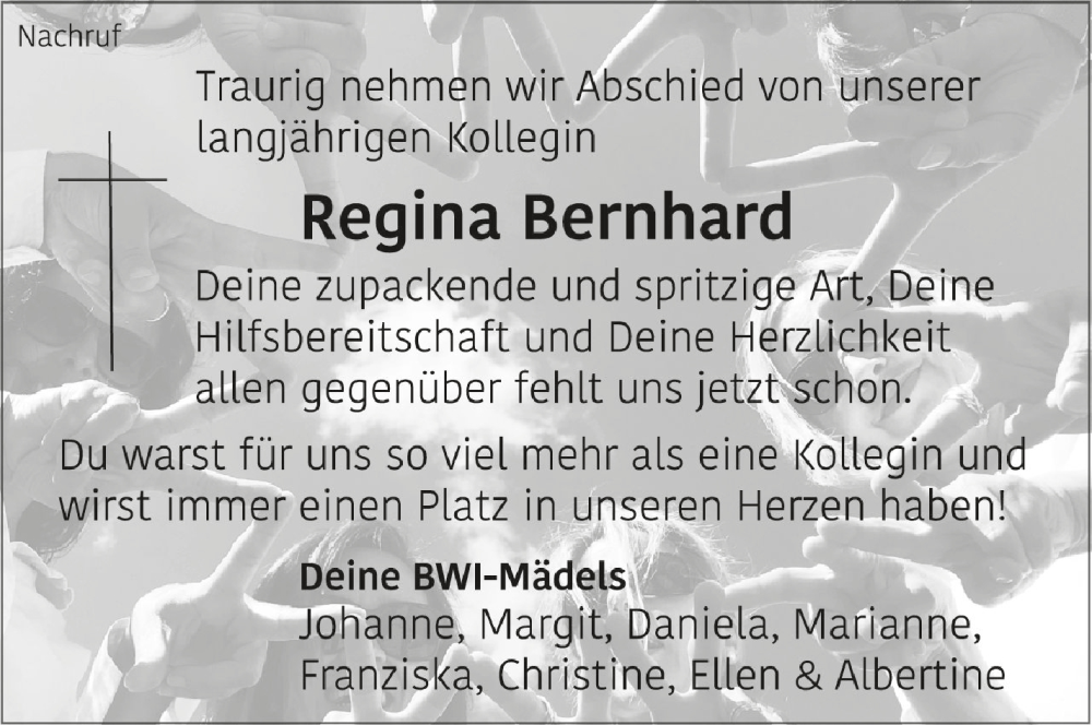  Traueranzeige für Regina Bernhard vom 24.02.2024 aus Schwäbische Zeitung