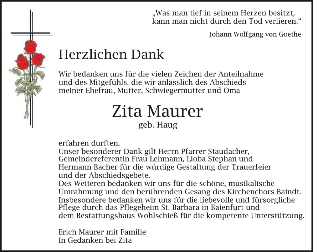  Traueranzeige für Zita Maurer vom 17.02.2024 aus Schwäbische Zeitung