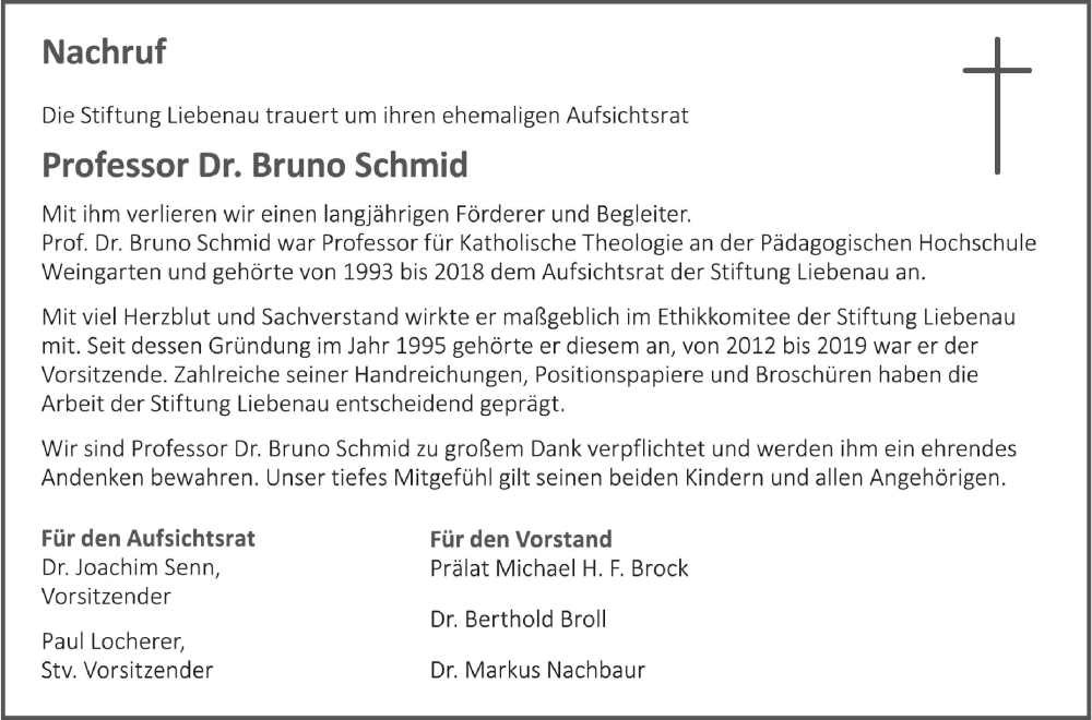  Traueranzeige für Bruno Schmid vom 02.03.2024 aus Schwäbische Zeitung