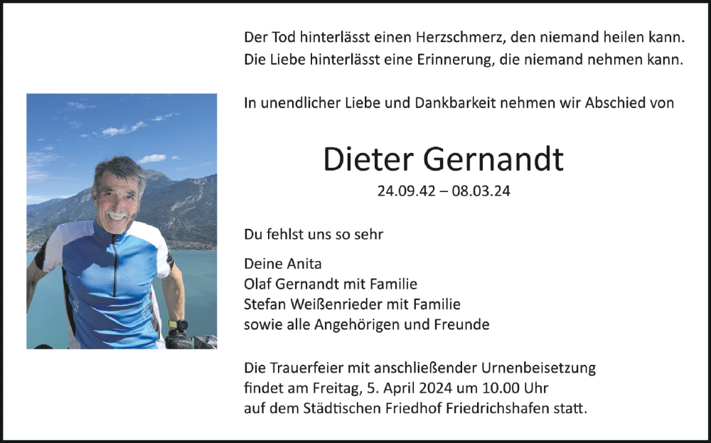  Traueranzeige für Dieter Gernandt vom 23.03.2024 aus Schwäbische Zeitung