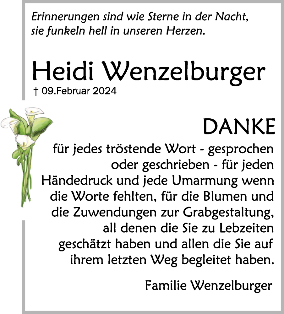  Traueranzeige für Heidi Wenzelburger vom 16.03.2024 aus Schwäbische Zeitung