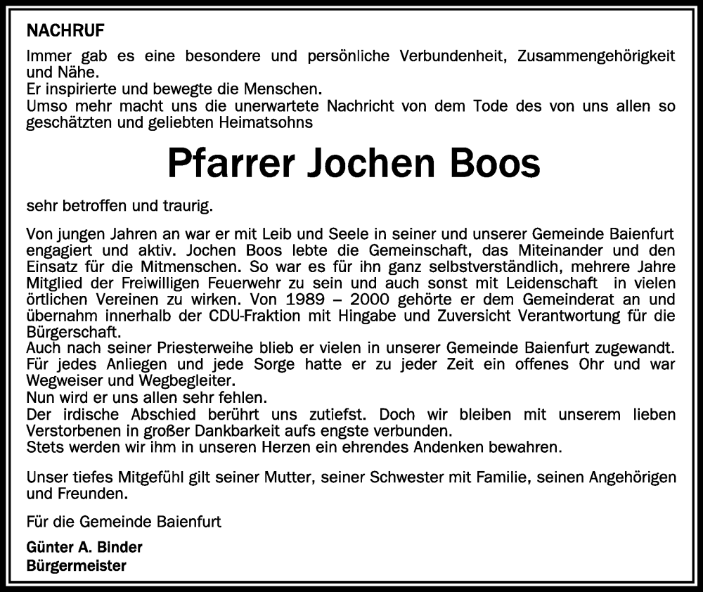  Traueranzeige für Jochen Boos vom 28.03.2024 aus Schwäbische Zeitung