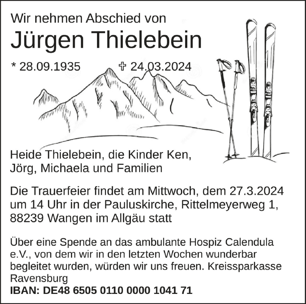  Traueranzeige für Jürgen Thielebein vom 26.03.2024 aus Schwäbische Zeitung