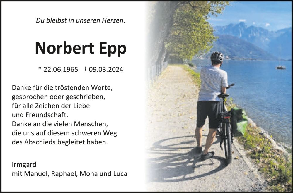  Traueranzeige für Norbert Epp vom 30.03.2024 aus Schwäbische Zeitung