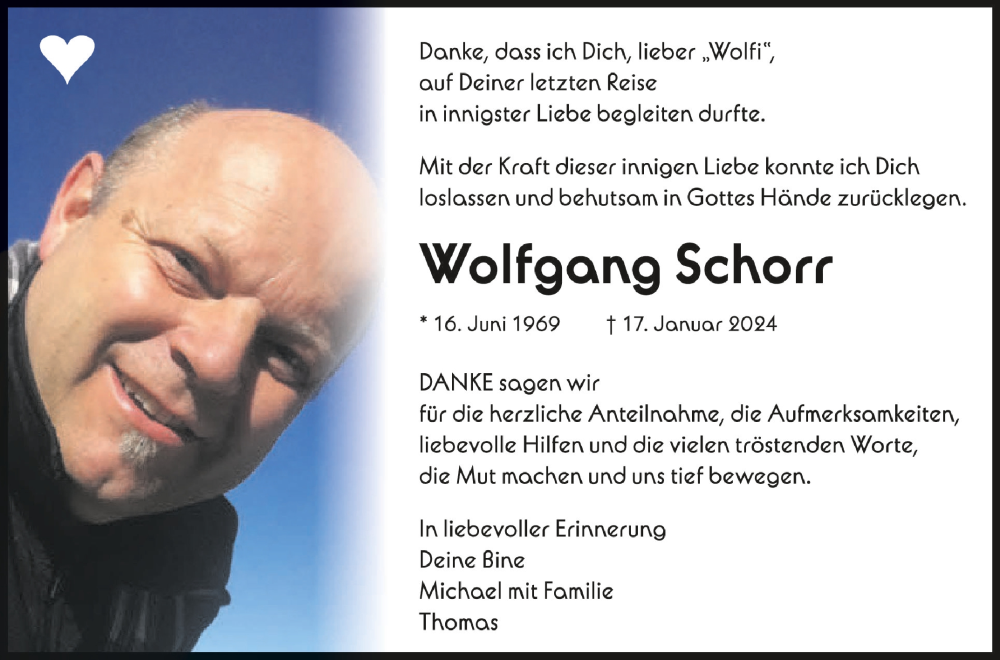  Traueranzeige für Wolfgang Schorr vom 02.03.2024 aus Schwäbische Zeitung
