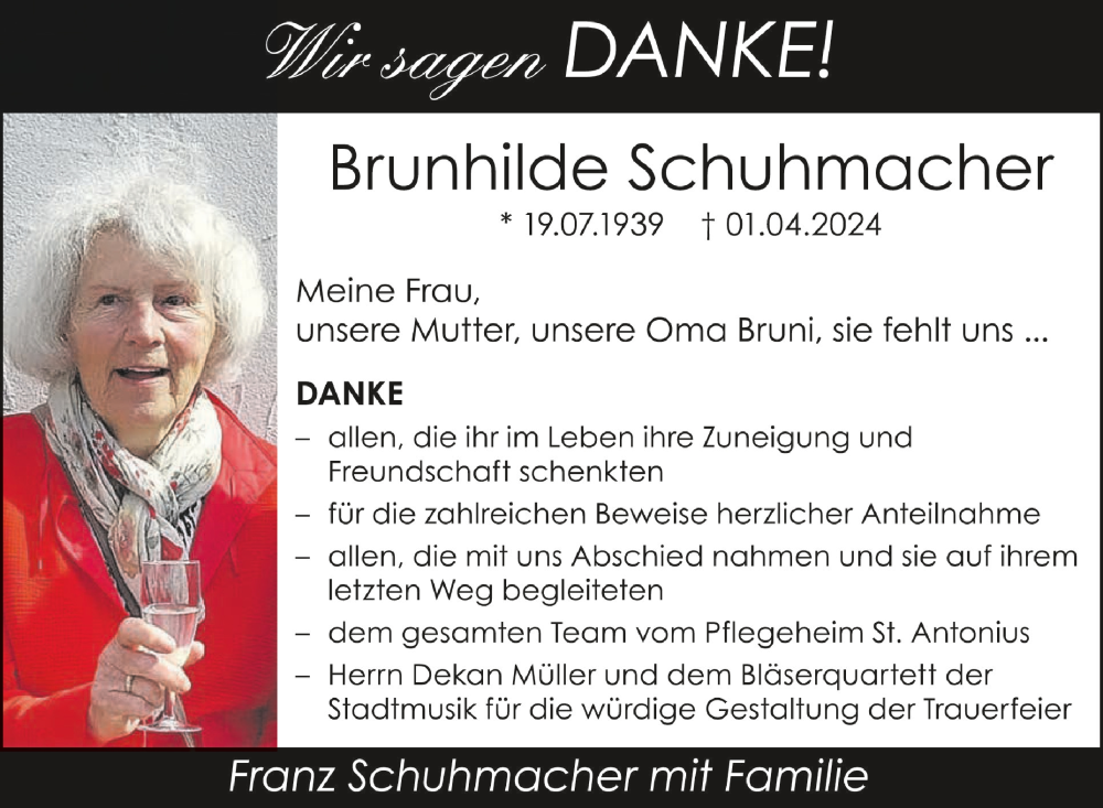  Traueranzeige für Brunhilde Schuhmacher vom 20.04.2024 aus Schwäbische Zeitung
