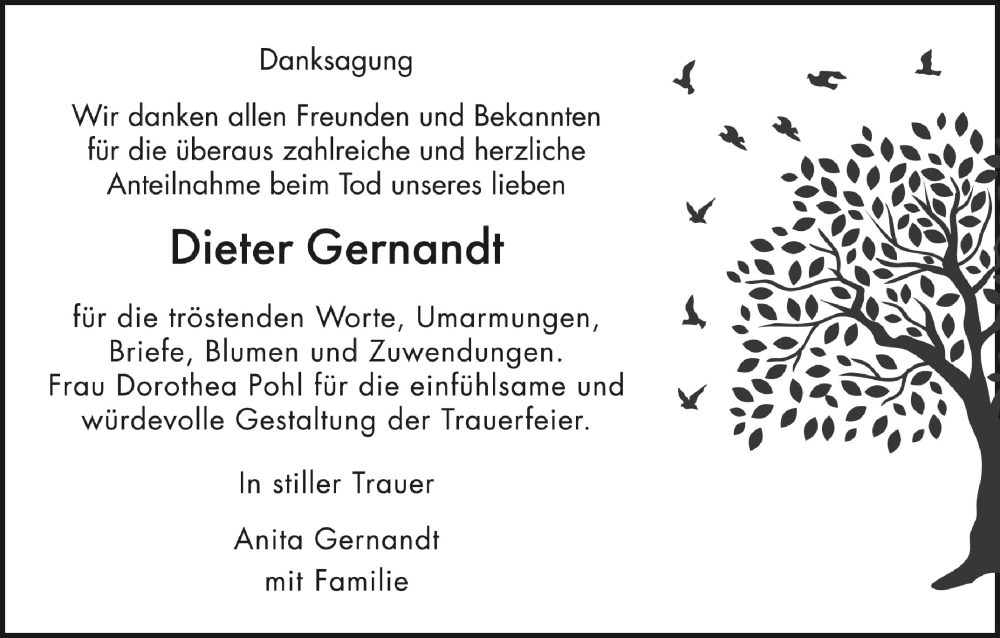  Traueranzeige für Dieter Gernandt vom 20.04.2024 aus Schwäbische Zeitung
