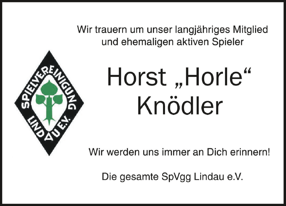  Traueranzeige für Horst Knödler vom 25.04.2024 aus Schwäbische Zeitung
