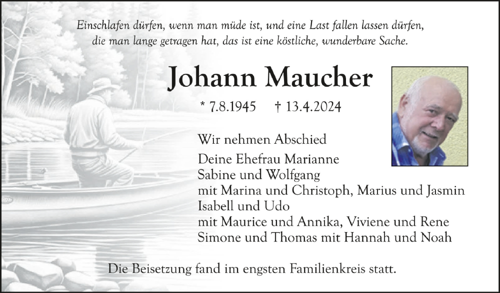  Traueranzeige für Johann Maucher vom 27.04.2024 aus Schwäbische Zeitung