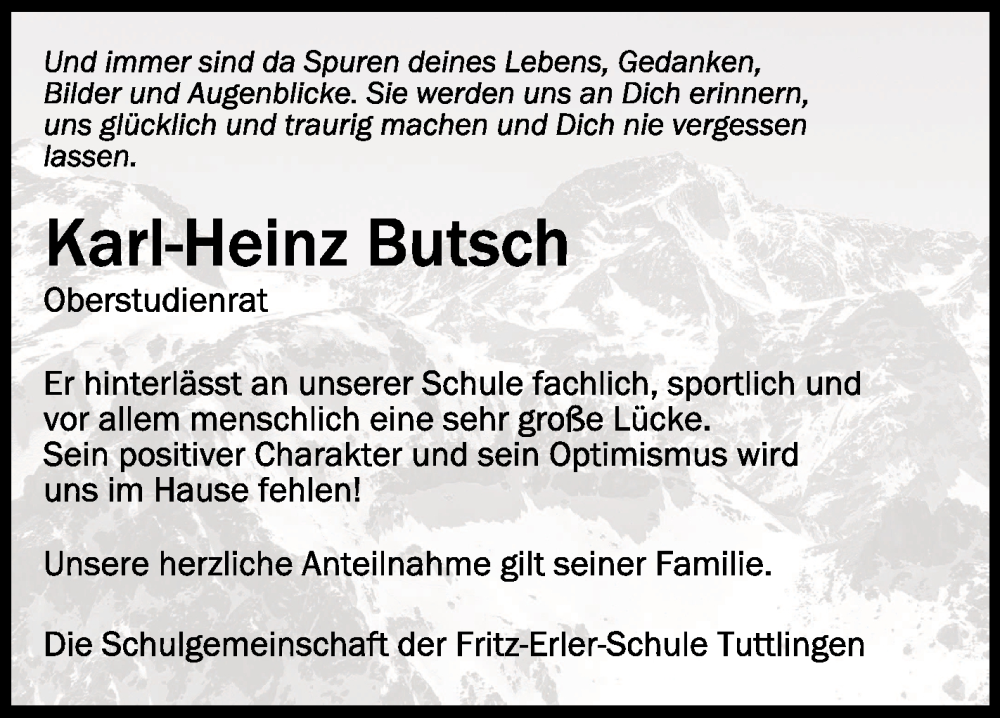  Traueranzeige für Karl-Heinz Butsch vom 26.04.2024 aus Schwäbische Zeitung