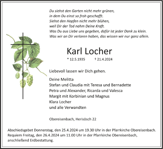 Anzeige von Karl Locher von Schwäbische Zeitung