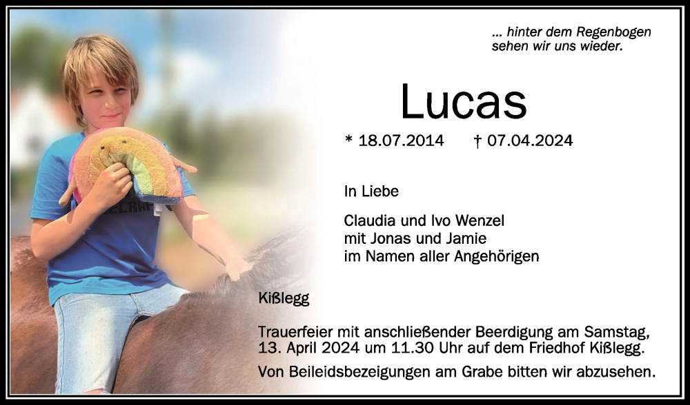  Traueranzeige für Lucas  vom 11.04.2024 aus Schwäbische Zeitung