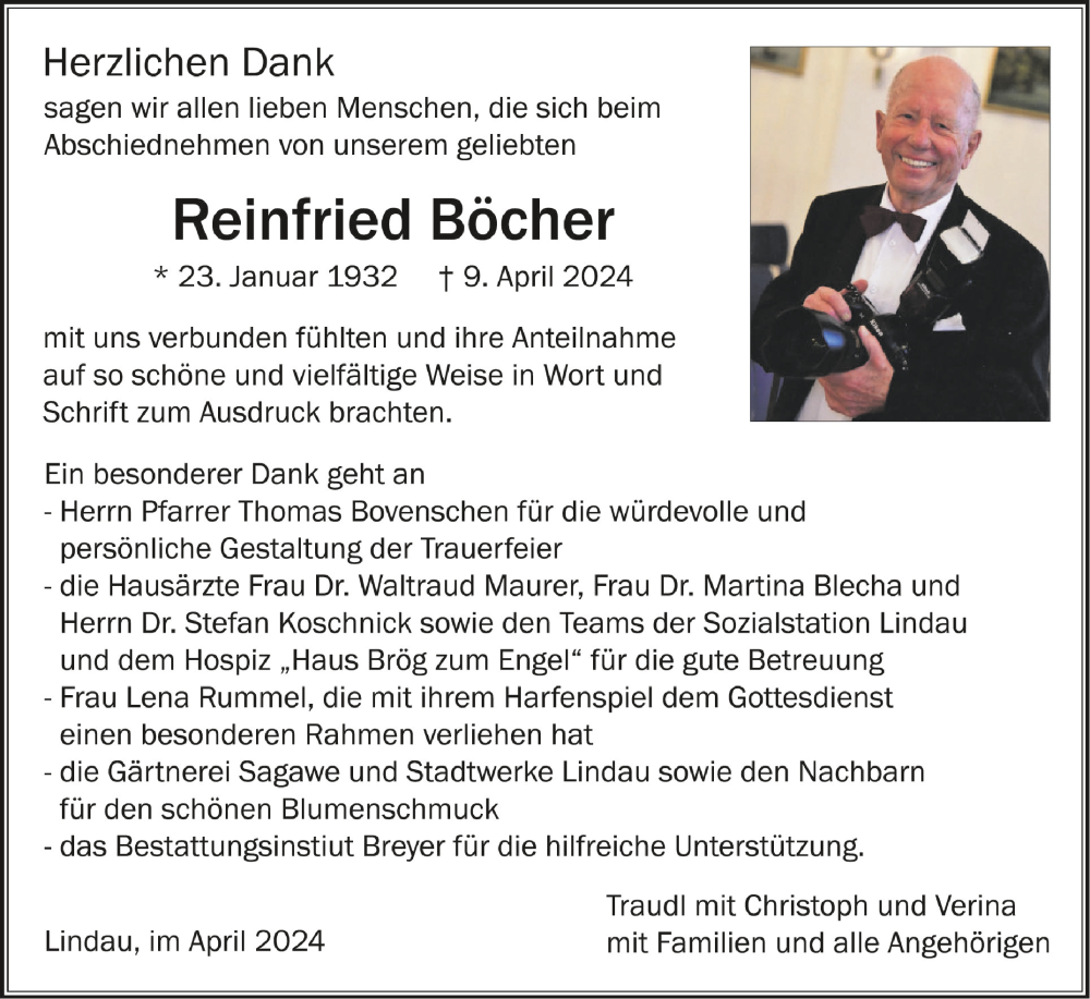  Traueranzeige für Reinfried Böcher vom 27.04.2024 aus Schwäbische Zeitung