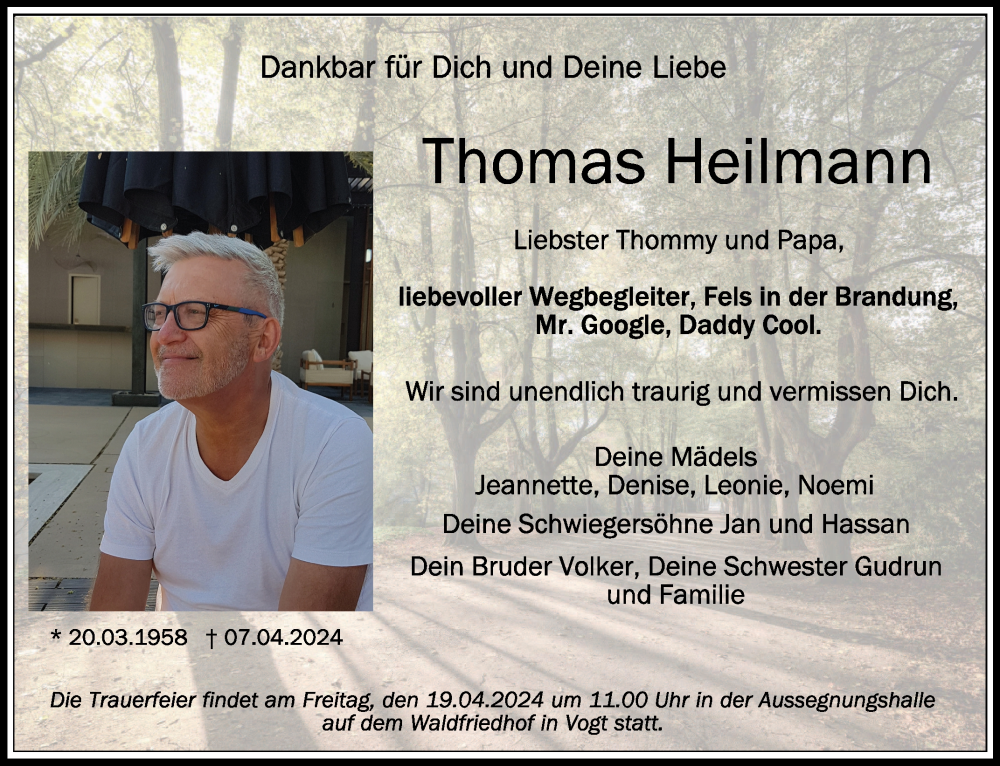  Traueranzeige für Thomas Heilmann vom 16.04.2024 aus Schwäbische Zeitung