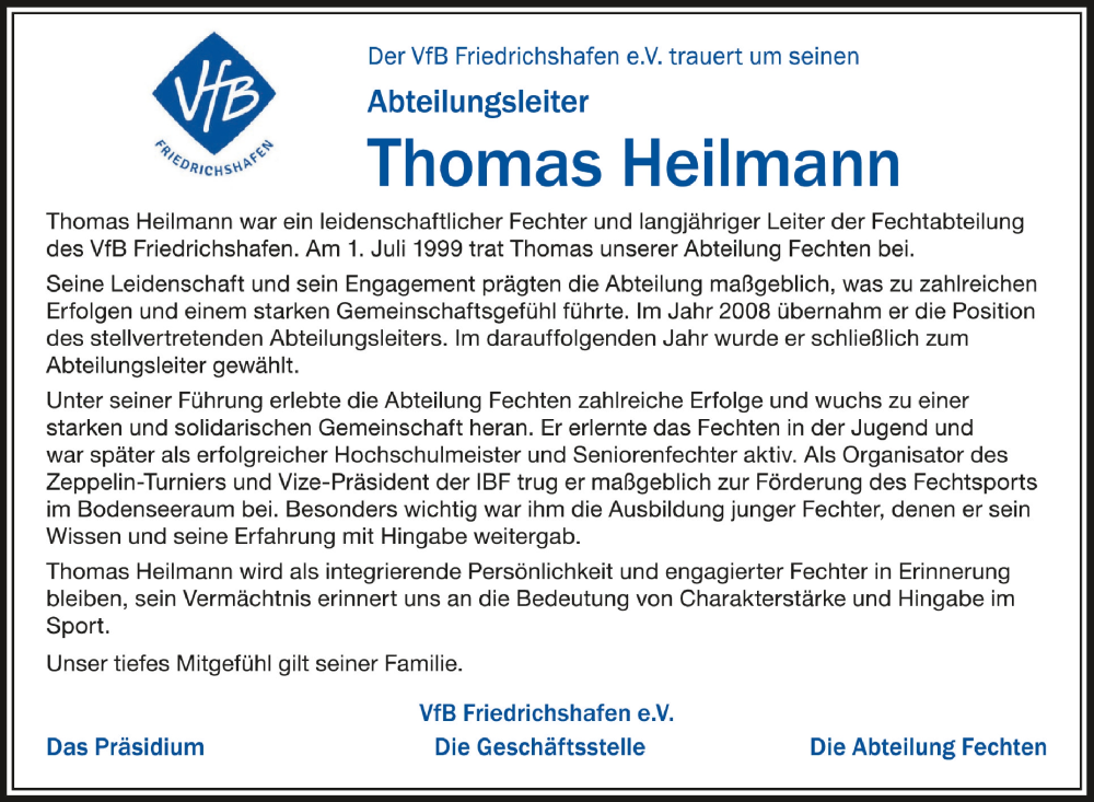  Traueranzeige für Thomas Heilmann vom 19.04.2024 aus Schwäbische Zeitung