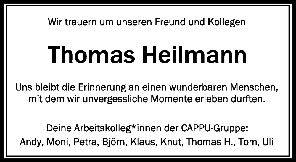  Traueranzeige für Thomas Heilmann vom 18.04.2024 aus Schwäbische Zeitung