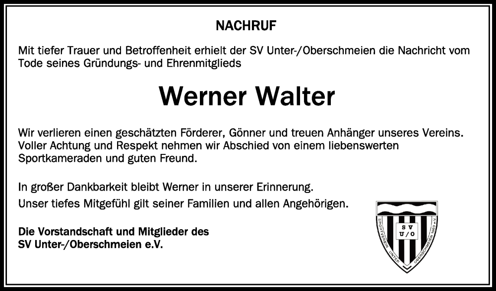  Traueranzeige für Werner Walter vom 20.04.2024 aus Schwäbische Zeitung
