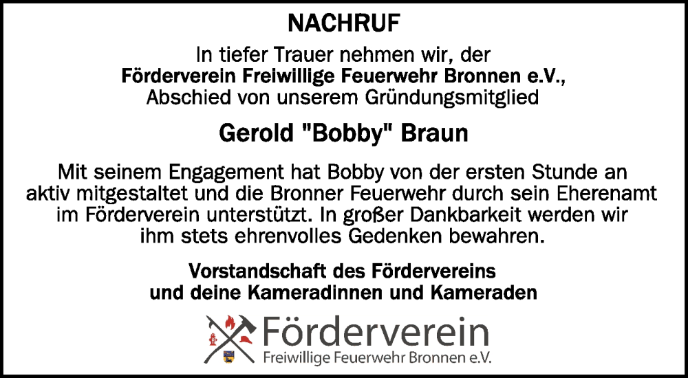  Traueranzeige für Gerold  Braun vom 18.05.2024 aus Schwäbische Zeitung