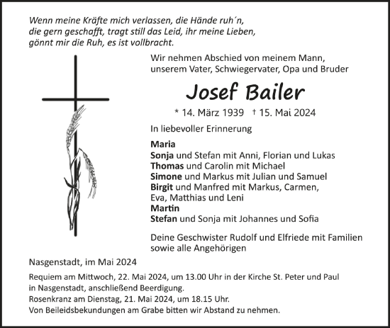 Anzeige von Josef Bailer von Schwäbische Zeitung