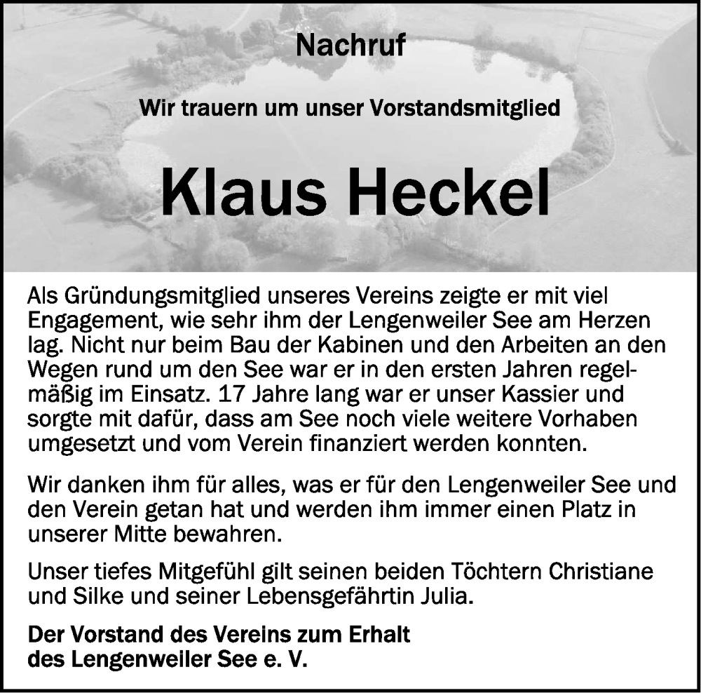 Traueranzeige für Klaus Heckel vom 04.05.2024 aus Schwäbische Zeitung