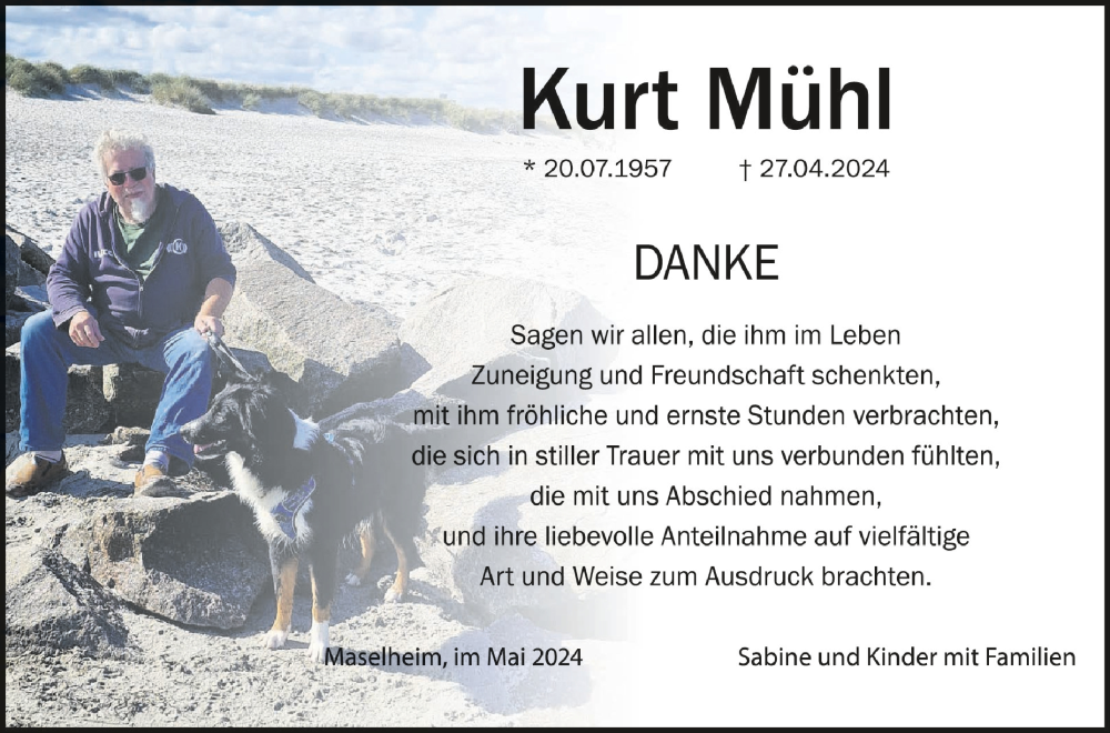  Traueranzeige für Kurt Mühl vom 16.05.2024 aus Schwäbische Zeitung