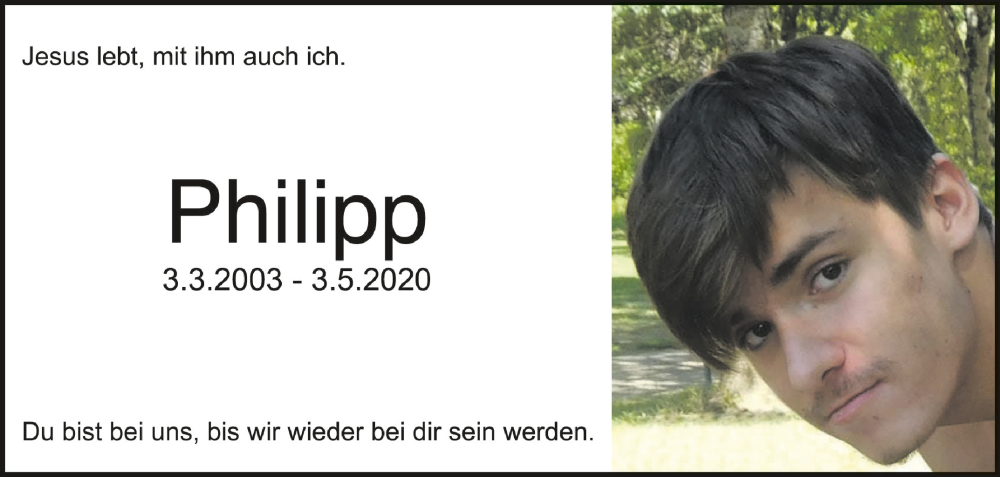  Traueranzeige für Philipp Pohl vom 03.05.2024 aus Schwäbische Zeitung