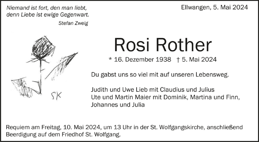 Traueranzeigen von Rosi Rother | schwaebische.de Trauerportal