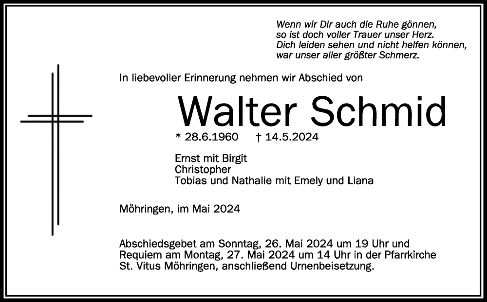 Traueranzeigen von Walter Schmid | schwaebische.de Trauerportal