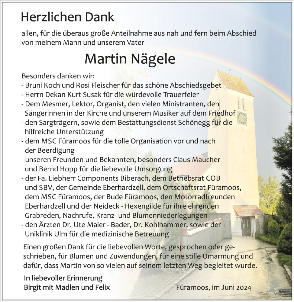  Traueranzeige für Martin Nägele vom 12.06.2024 aus Schwäbische Zeitung