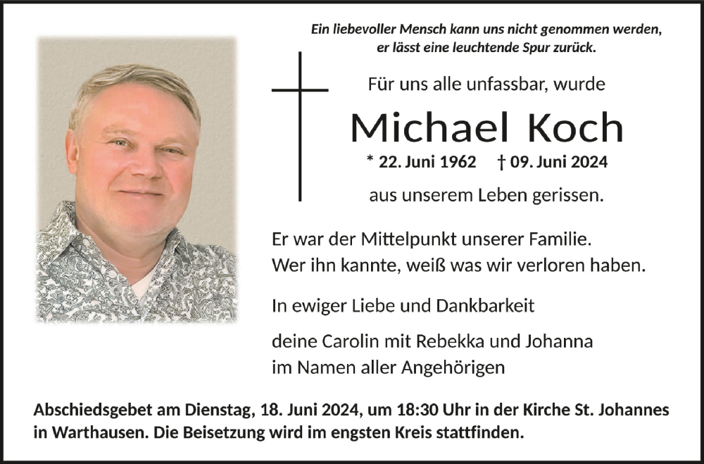  Traueranzeige für Michael Koch vom 15.06.2024 aus Schwäbische Zeitung