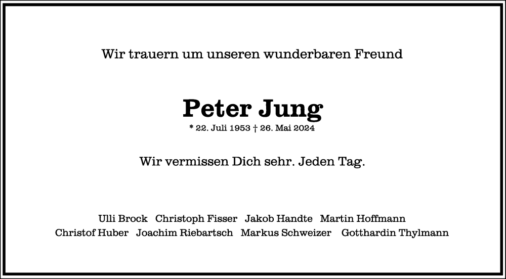  Traueranzeige für Peter Jung vom 15.06.2024 aus Schwäbische Zeitung