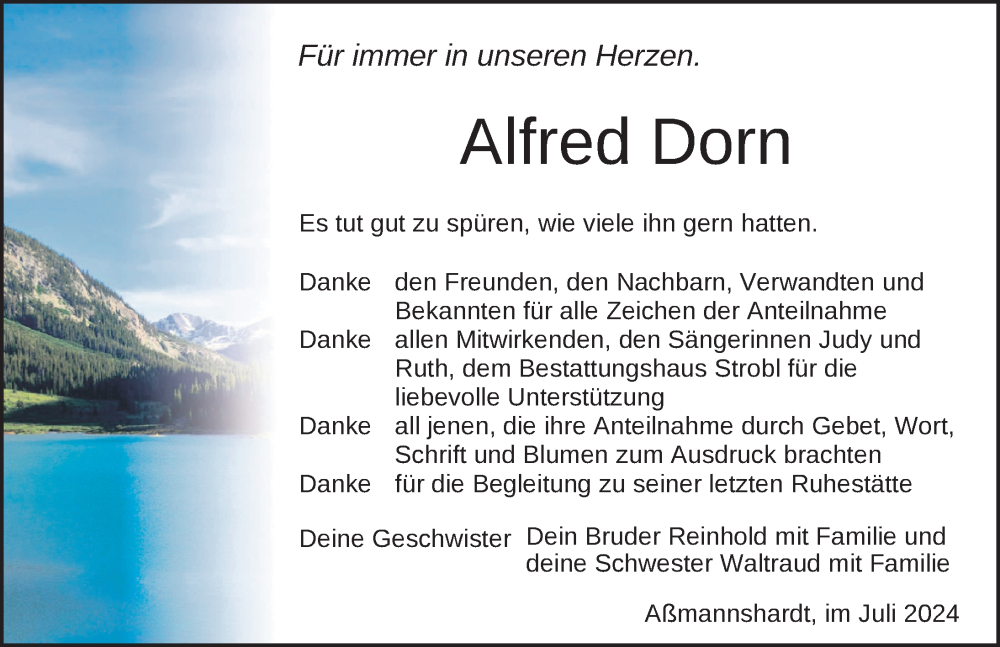  Traueranzeige für Alfred Dorn vom 06.07.2024 aus Biberach