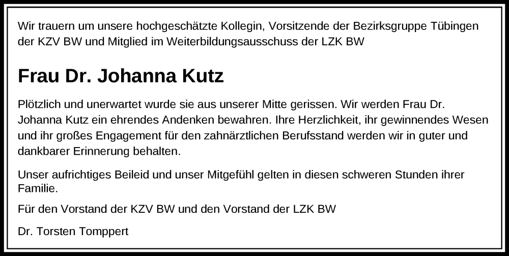  Traueranzeige für Johanna Kutz vom 09.07.2024 aus Ravensburg