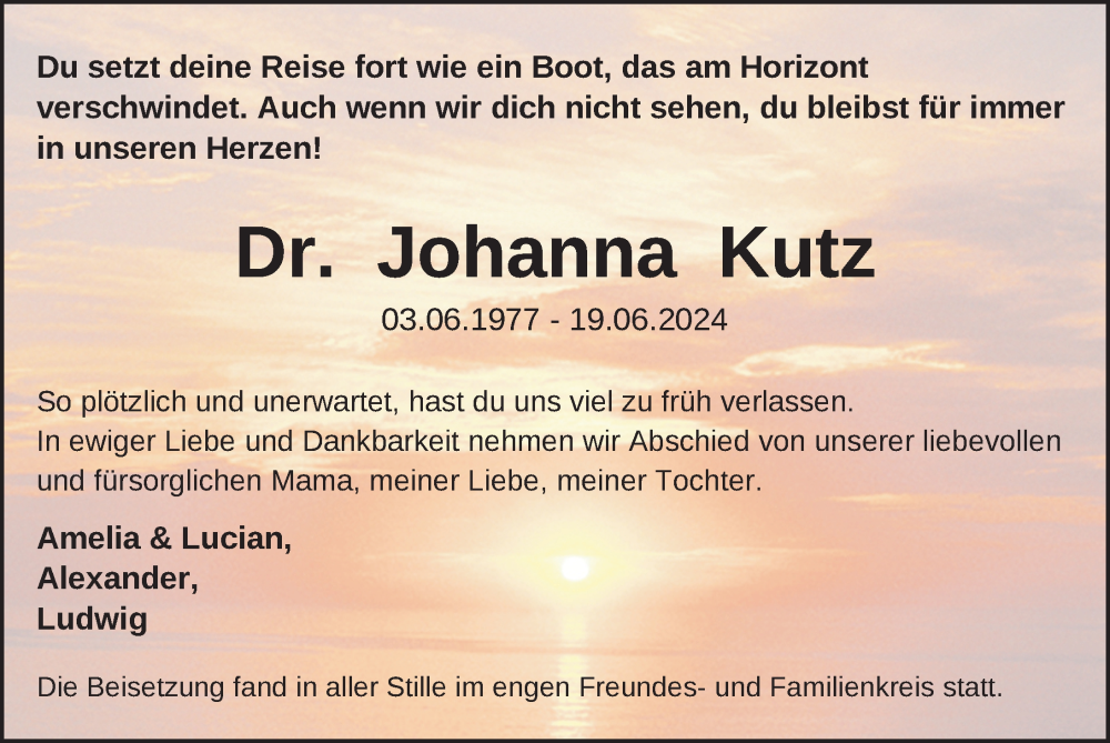  Traueranzeige für Johanna Kutz vom 09.07.2024 aus Ravensburg